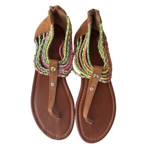 Piper Sandals Thong Neon Colorful Straps Zipper Faux Leather Girls Size 3